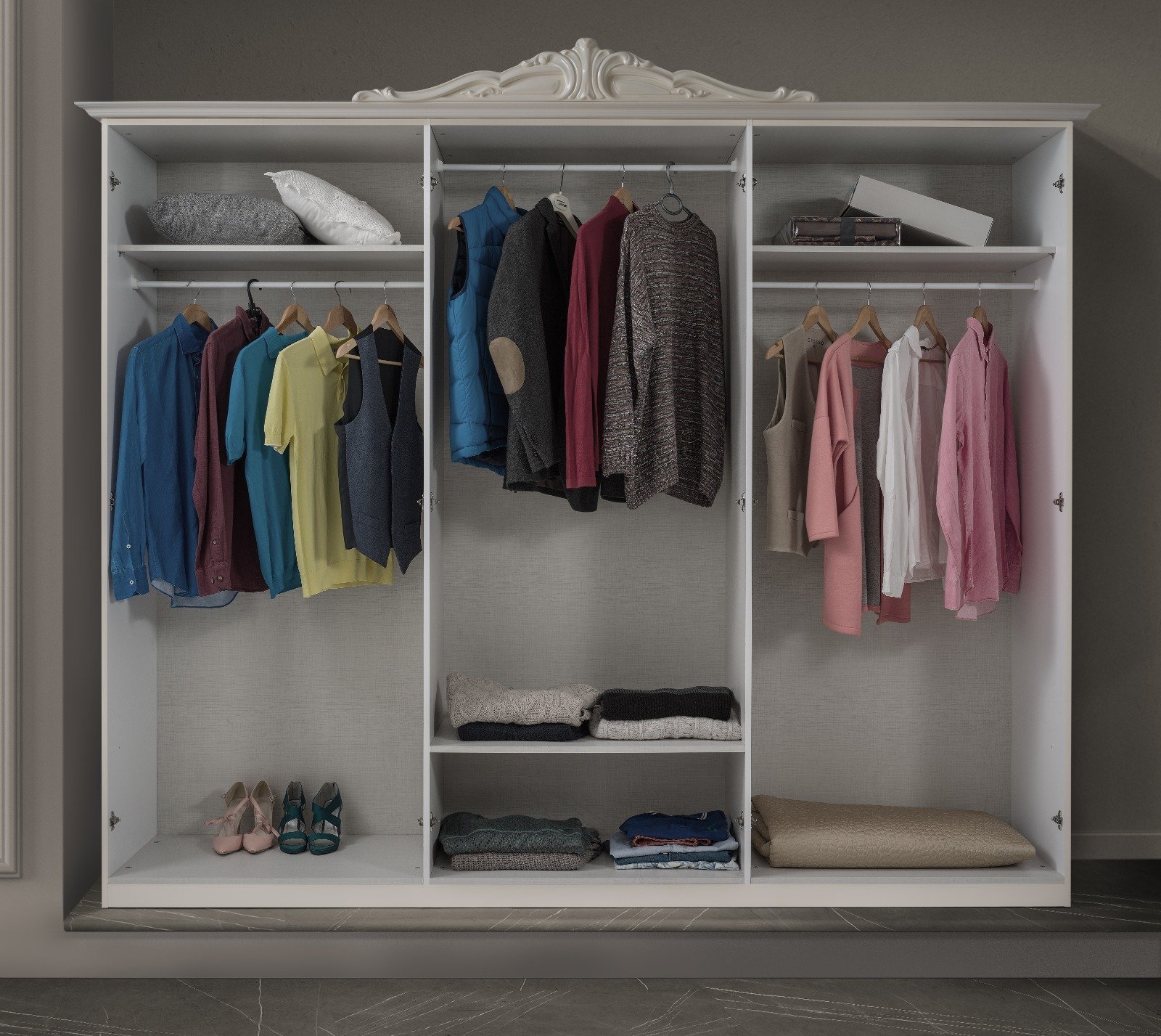 Luisa Italian High Gloss 6 Doors Bedroom Set Beige - Image 6