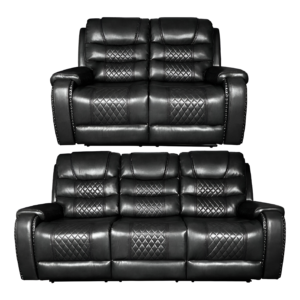 ALASKA 3 Seater and 2 Seater Aire Leather Recliner Sofa Set - Black Colour