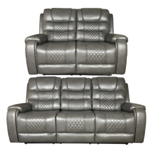 ALASKA 3 Seater and 2 Seater Aire Leather Recliner Sofa Set - Grey Colour