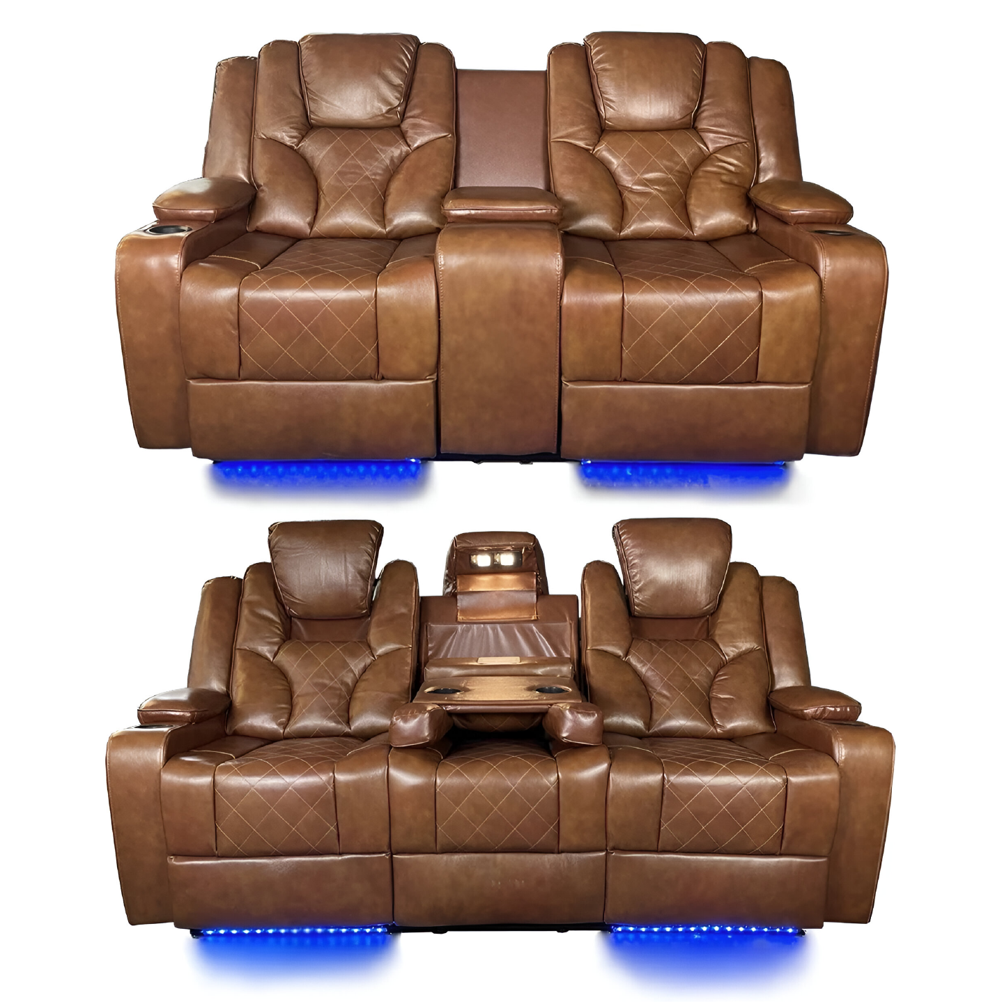 AMSTERDAM 3+2 TOP GENUINE LEATHER ELECTRIC LED RECLINING SOFA – TAN COLOUR