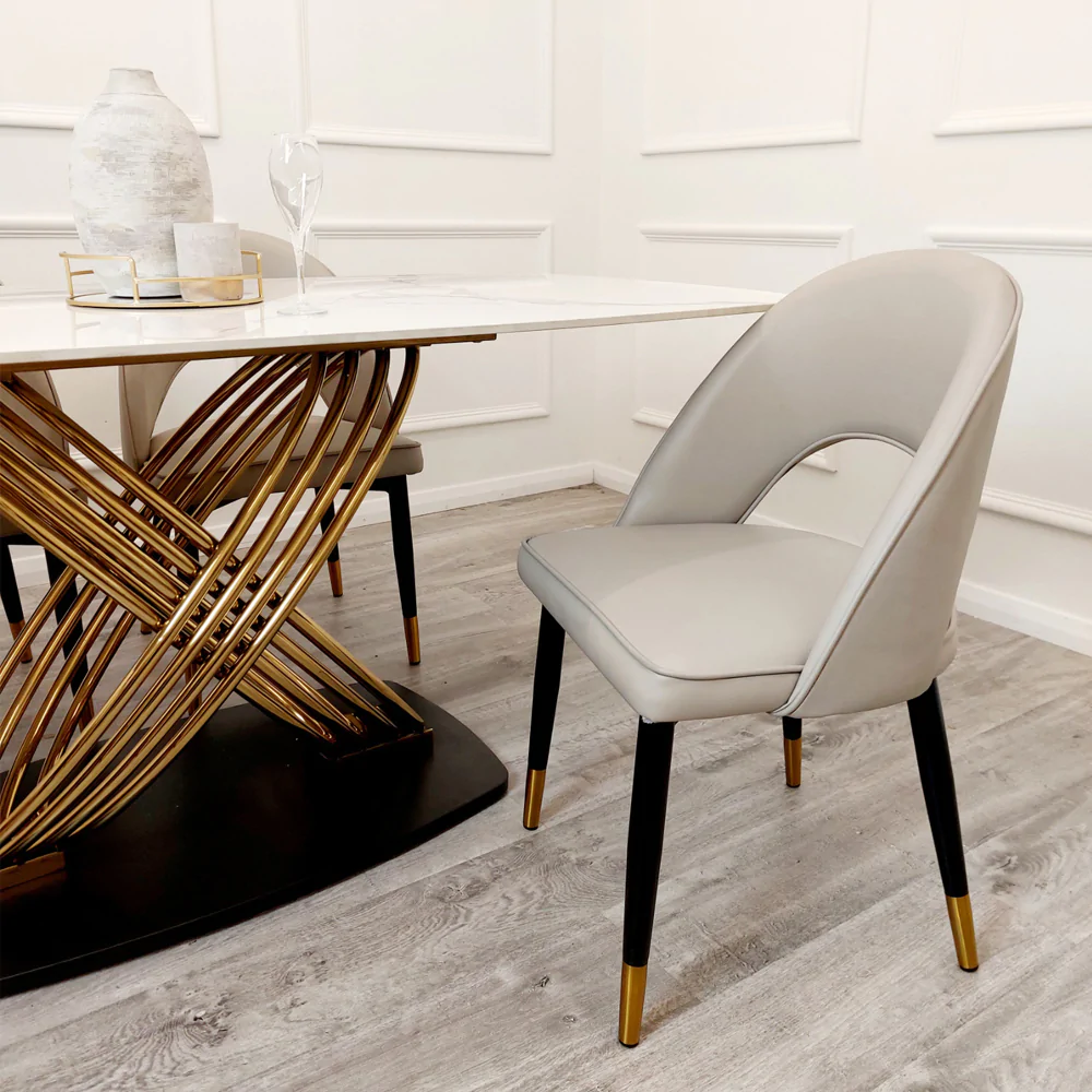 Orion Gold 1.8 Dining Table with Polar White Sintered Stone Top + 6 Astra Leather Chairs - Image 4