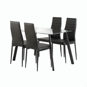 Abbey 47" Dining Set in Clear Glass/Black/Black PU