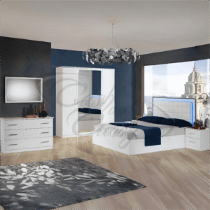 Ambra Italian LED Headboard High Gloss 4 Doors Bedroom Set Ben Company