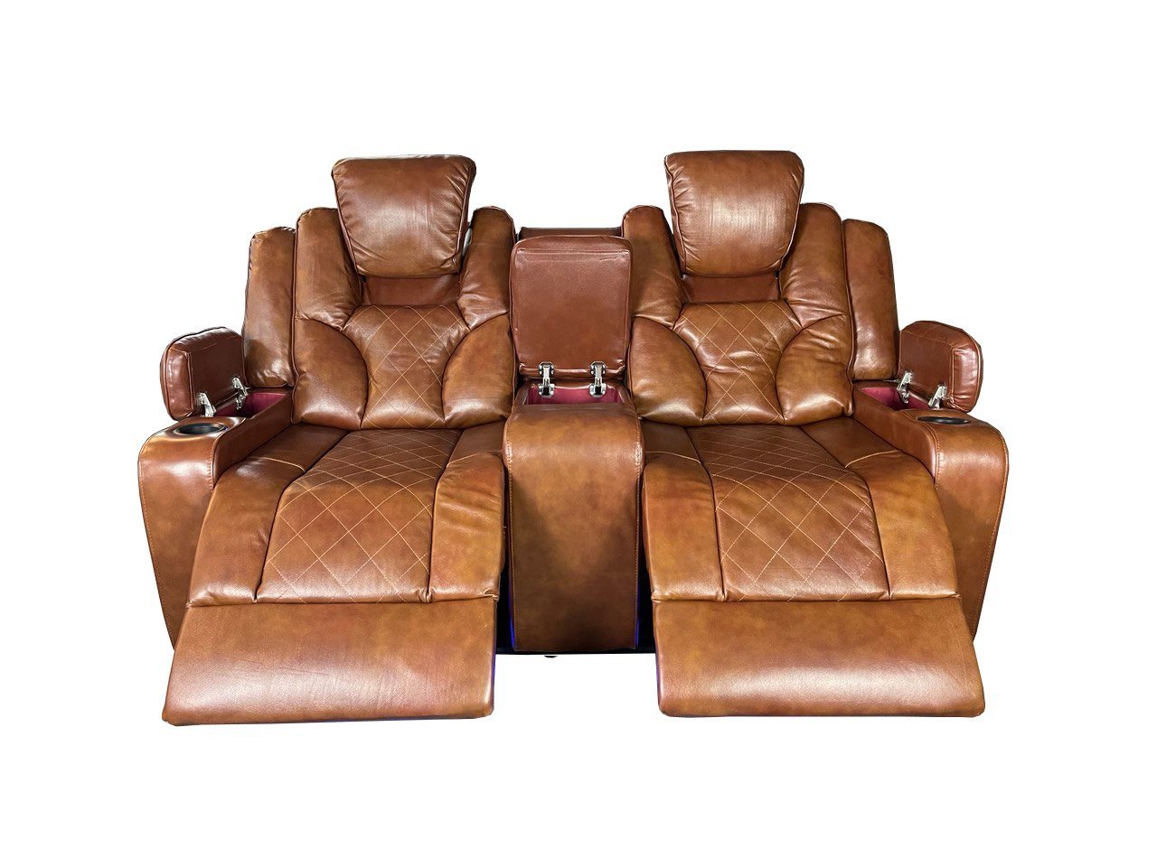 AMSTERDAM 3+2 TOP GENUINE LEATHER ELECTRIC LED RECLINING SOFA – TAN COLOUR - Image 3