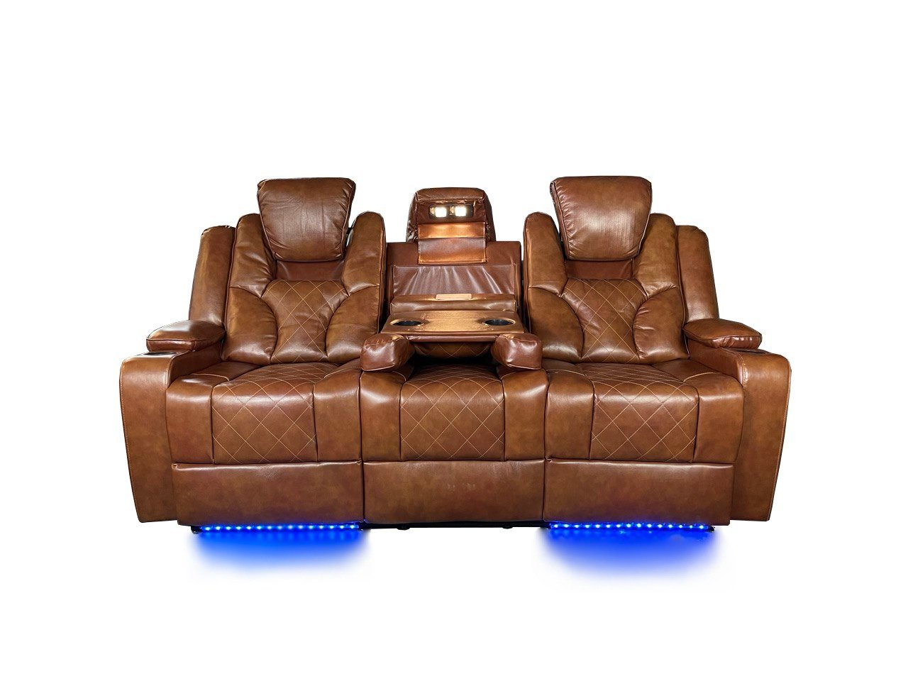 AMSTERDAM 3+2 TOP GENUINE LEATHER ELECTRIC LED RECLINING SOFA – TAN COLOUR - Image 6