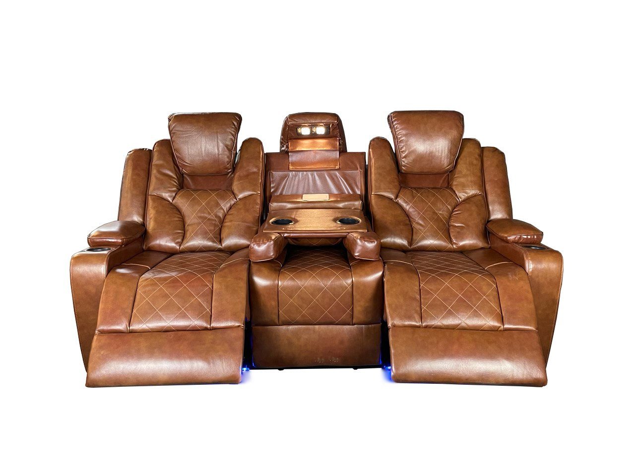 AMSTERDAM 3+2 TOP GENUINE LEATHER ELECTRIC LED RECLINING SOFA – TAN COLOUR - Image 7