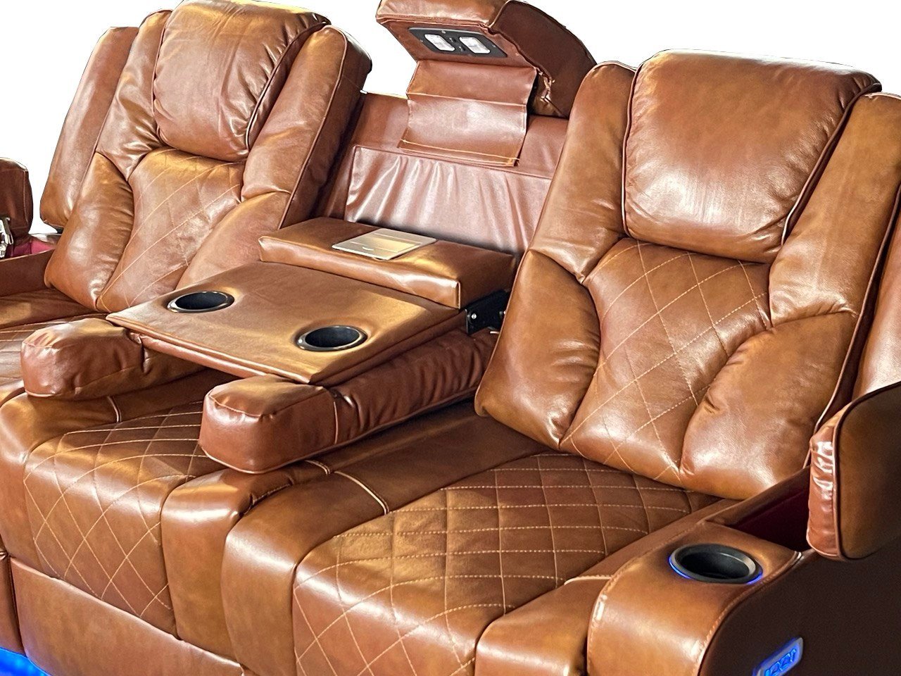 AMSTERDAM 3+2 TOP GENUINE LEATHER ELECTRIC LED RECLINING SOFA – TAN COLOUR - Image 8