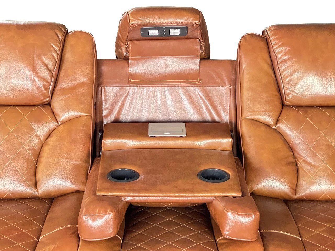 AMSTERDAM 3+2 TOP GENUINE LEATHER ELECTRIC LED RECLINING SOFA – TAN COLOUR - Image 9