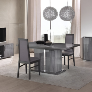 Armony Grey High Gloss Fixed Rectangular Dining Table with 4 Dining Chairs by SanMartino