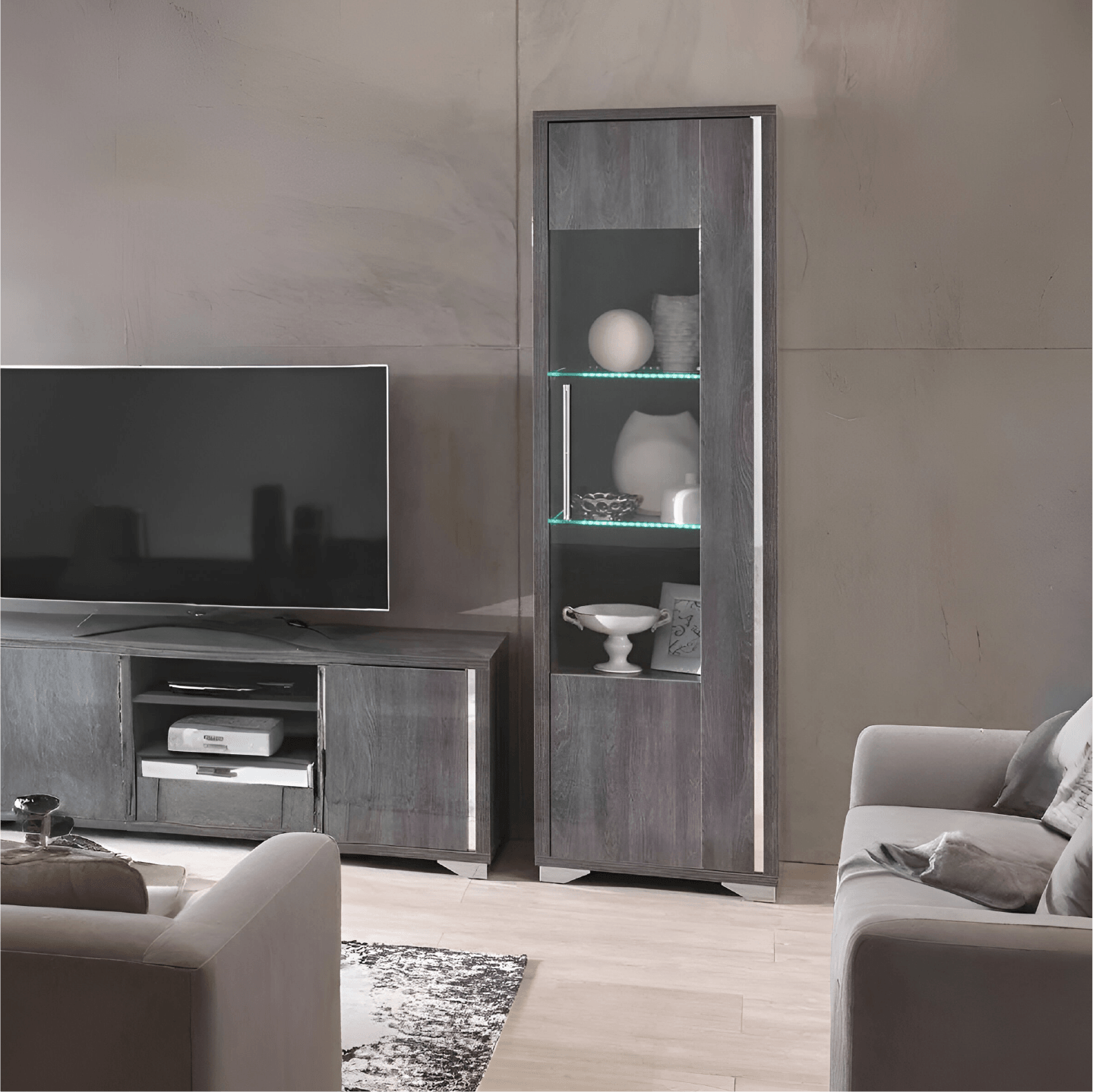 Armony Grey High Gloss Single Door Display Cabinet by SanMartino