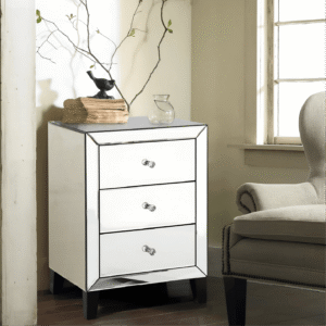Augustina Nightstand 3 Drawer Mirrored Cabinet