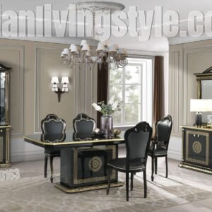 New Versace Italian H2O Design Aurora Black-Gold Large Ext-Dining Set + 6 Brigitte Chairs