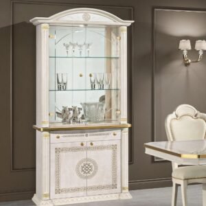 New Versace Italian Aurora 2 Door Vitrine Display Unit Beige and Gold H2O Design