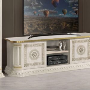 New Versace Italian Aurora Large  2Doors Tv Unit Black and Gold H2O Design