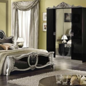 Luxury Camel Group Italian Barocco High Gloss Black - Silver Bedroom Set Collection