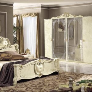 Luxury Camel Group Italian Barocco Ivory High Gloss Bedroom Set Collection