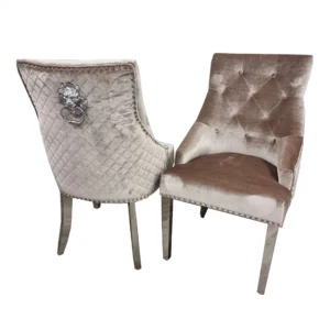 Bentley Beige Velvet Chrome Dining Chair Knocker Back