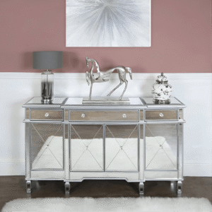 Beaumont Silver 3 Drawer 4 Door Mirrored Sideboard Mirrored Cabinet