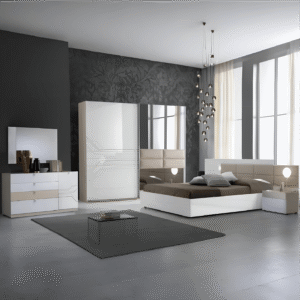 Beautiful SVETLANA Italian Bedroom Set Beige LARGE SLIDING WARDROBE Beige / Gold Colour