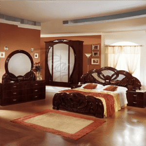 Ben Company Giada 4 Doors Italian High Gloss Bedroom Set Mahogany Colour