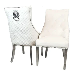 Bentley Cream Velvet Chrome Dining Chair Knocker Back