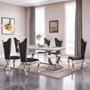 Bravia Large 180cm Marble Stone Dining Table with 6 Chairs