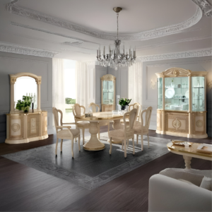 Camel Aida Day Ivory/Gold  Italian Oval Extending Dining Table with 4 Chairs and 2 Armchair