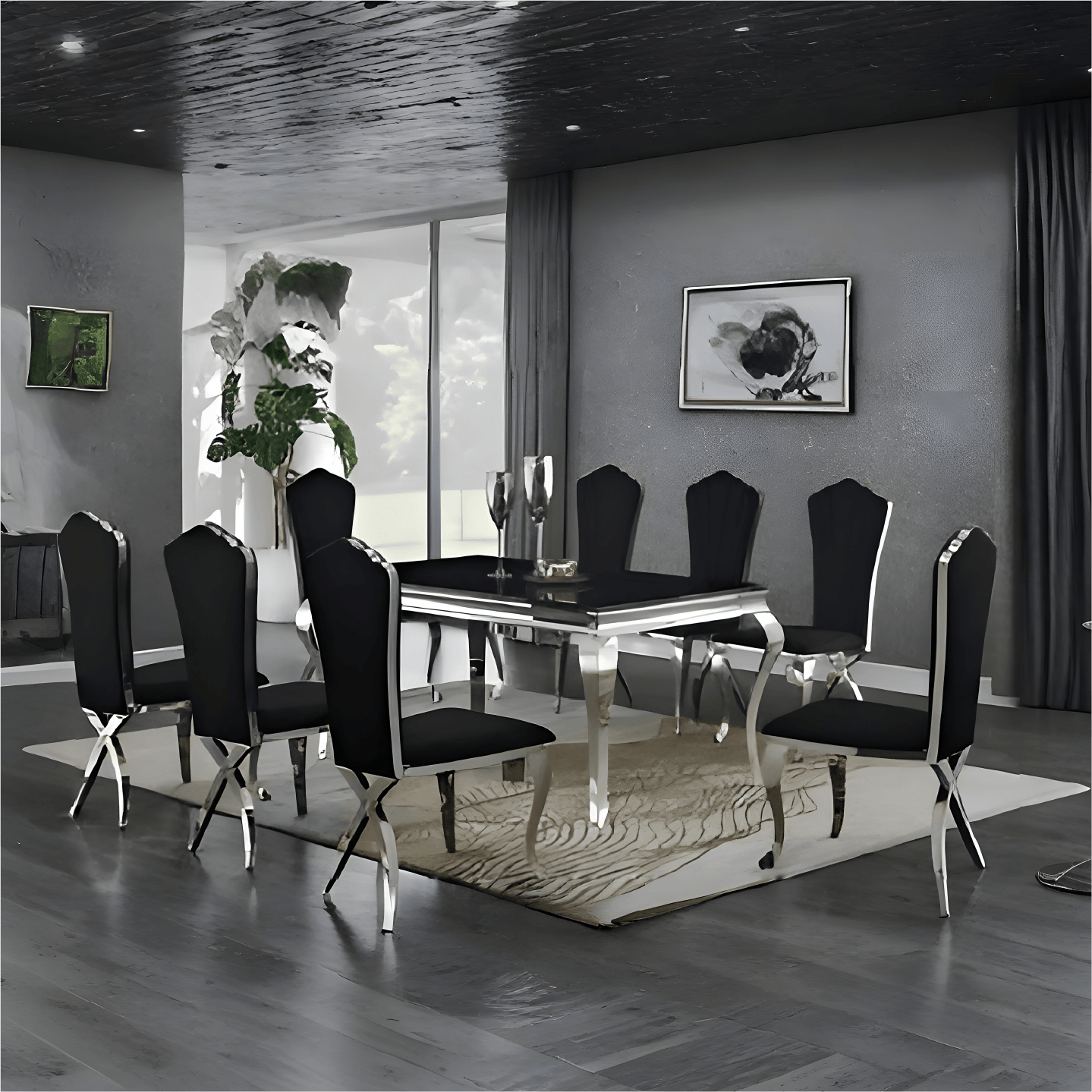 Clara Black Marble Top Dining Set