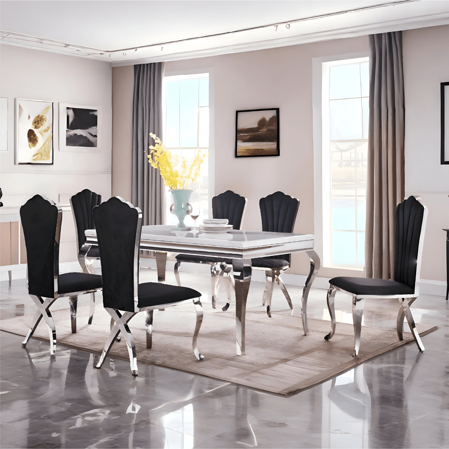 Clara Bone white Marble Top Dining Set