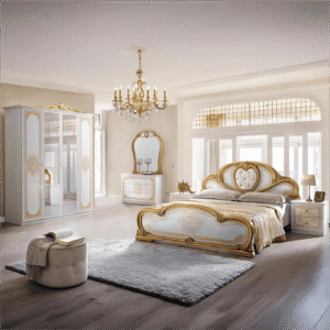 Clarissa White / Black Gold Bedroom Furniture Set