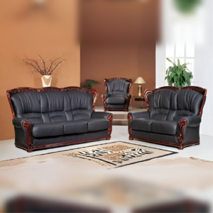 Classic Black Leather Sofa 3+2+1 Seater