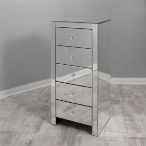 Clear Mirrored 5 Drawer Tallboy