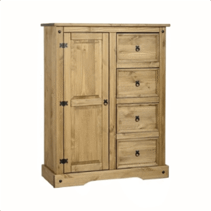 Corona 1 Door 4 Drawer Low Wardrobe in Distressed Waxed Pine