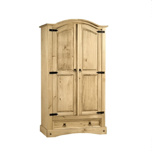 Corona 2 Door 1 Drawer Wardrobe in Distressed Waxed Pine