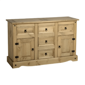 Corona 2 Door 5 Drawer Sideboard in Distressed Waxed Pine