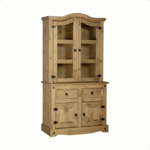 Corona 3' Buffet Hutch in Distressed Waxed Pine/Clear Glass