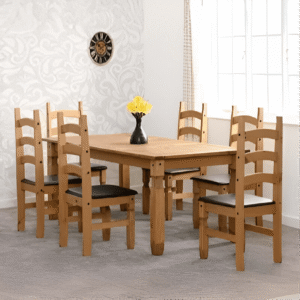 Corona 6' Dining Set Distressed Waxed Pine/Brown Faux Leather