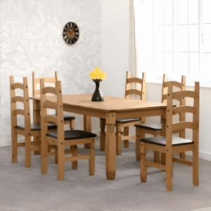 Corona Large Dining Set Distressed Waxed Pine/Brown Faux Leather