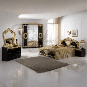 Cristina Luxury Italian High Gloss Black-Gold  4 Doors Bedroom Set by Ben Company