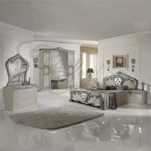 Cristina Luxury Italian High Gloss Cream-Silver 4 Doors Bedroom Set by Ben Company