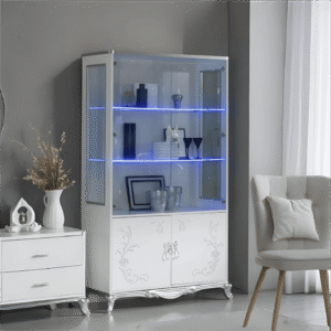 Daniela Italian 2 Door Display Unit High Gloss (white/Silver) Ben Company