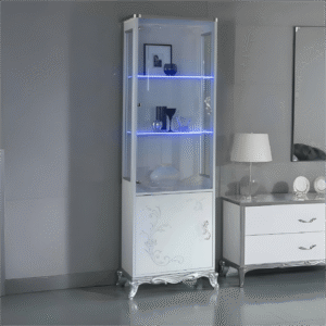 Daniela Italian Single Door High Gloss Display Unit (White/Silver) Ben Company