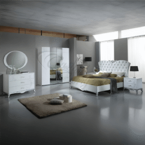 Daniela White/Silver Italian Bedroom with Large 2 Doors Sliding Wardrobe Ben Company