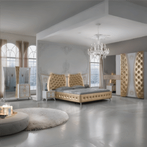 Delizia Stunning Italian Bedroom Set with Large Sliding Wardrobe White-Gold (Last one)