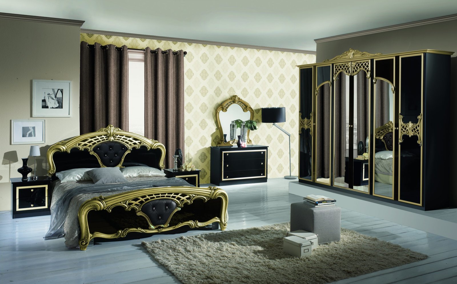 Eva Italian 4/6 Doors Bedroom Set White/Gold and Black/Gold - Image 2