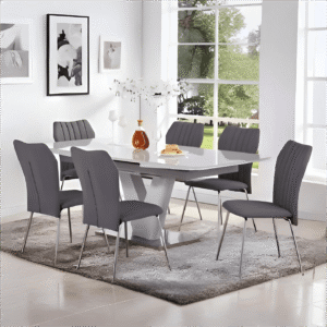 Eliza Grey (Automatic Extending Glass Top) Dining Set with 6 Chairs