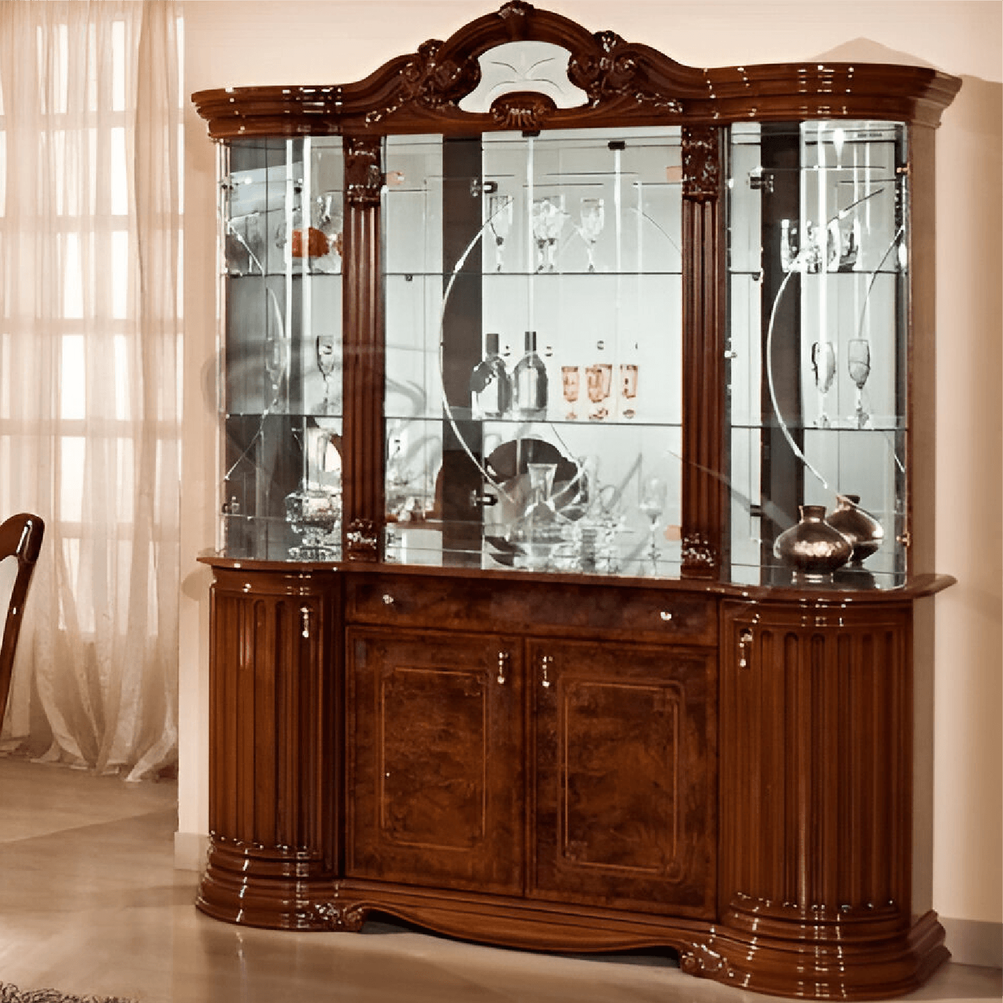 Elizabeth Walnut Radica Italian Large 4 Doors Vitrine (H2O Design)