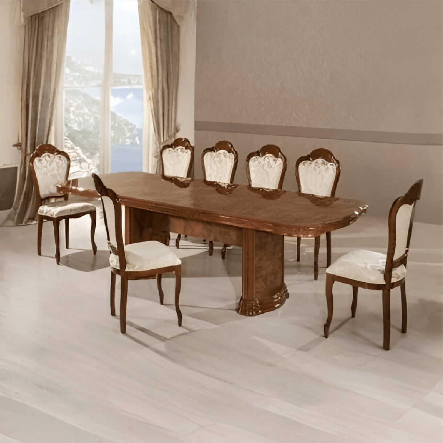 Elizabeth Walnut Radica Italian Rectangular (H2O Design) Extending Dining Table Only