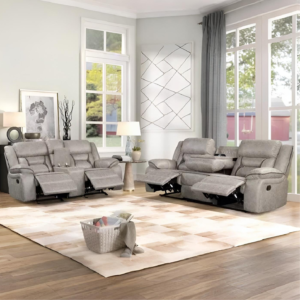 FERNANDO 3+2 RECLINER LEATHER AIRE SOFA – GREY