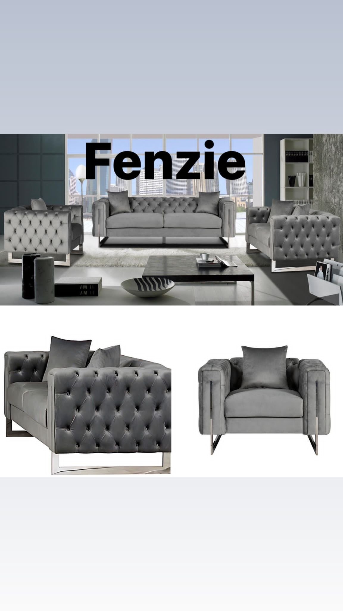 New Luxury Fenzi Chesterfield Sofa Set in Plush Velvet-Grey - Image 4